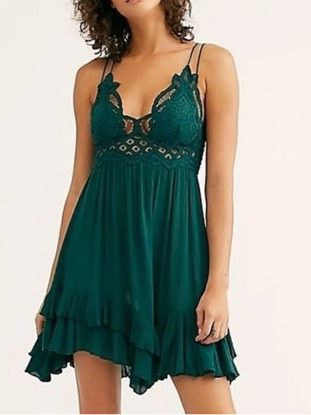 Lace-Trim Dark Green Women's Babydoll Dress
